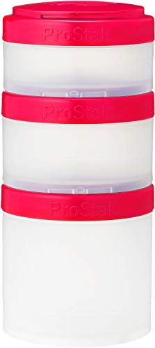BlenderBottle ProStak Twist n' Lock Vorratsdosen Expansion 3er-Pack mit Tablettablage, transparent / rosa von BlenderBottle