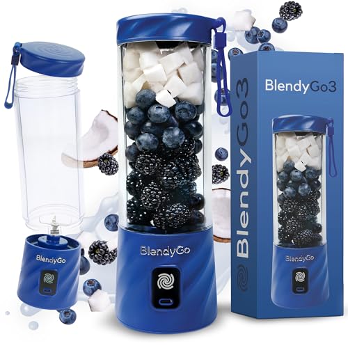 BlendyGo 3® Mixer Smoothie Maker, Smoothie Mixer Klein, Mini Portable Blender, Tragbarer Mixer USB, Smoothie-Maker to go, Standmixer 550 ml, BPA-freie, PulseMotion &BlendPro Technologie (Dunkelblau) von BlendyGo