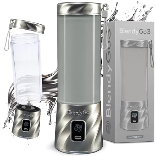 BlendyGo 3 Mixer Smoothie Maker, Smoothie Mixer Klein, Mini Portable Blender, Tragbarer USB Smoothie-Maker to go, Standmixer 550 ml, BPA-freie, PulseMotion &BlendPro (Silver Metalic) von BlendyGo