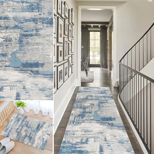 Bleockth Teppich Läufer Flur, Waschbar rutschfest 72x200cm Flurteppich Flurläufer Lange Küchenläufer für Korridor Schlafzimmer, Modern Küchen Teppich Polyester Anpassbar von Bleockth
