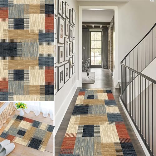 Bleockth Teppich Läufer Flur, Waschbar rutschfest 80x250cm Flurteppich Flurläufer Lange Küchenläufer für Korridor Schlafzimmer, Modern Küchen Teppich Polyester Anpassbar von Bleockth