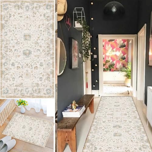 Teppich Läufer Flur, Boho Style Teppichläufer für Korridor Schlafzimmer, Waschbar rutschfest 40x100cm Flurteppich Flurläufer Lange Küchenläufer, Modern Küchen Teppich Polyester Anpassbar von Bleockth