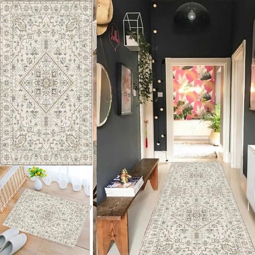 Teppich Läufer Flur, Boho Style Teppichläufer für Korridor Schlafzimmer, Waschbar rutschfest 40x80cm Flurteppich Flurläufer Lange Küchenläufer, Modern Küchen Teppich Polyester Anpassbar von Bleockth