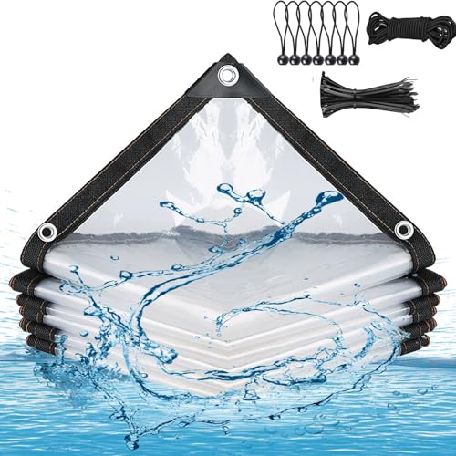 wasserdichte Transparente Plane mit Ösen, PE wasserdichte Abdeckplane 3x3.5m für AußEnbereich, Abdeckplane Gartenmöbel für den Außenbereich Einsetzbar Regendicht, mit Bindeseil von Bleockth