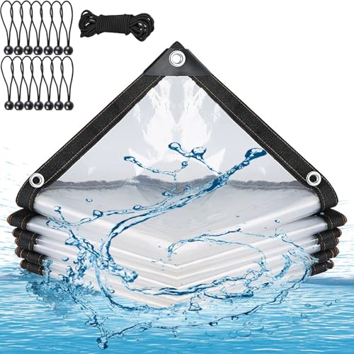 wasserdichte Transparente Plane mit Ösen,4x7m Abdeckplane Durchsichtig für AußEnbereich, Abdeckplane Gartenmöbel für den Außenbereich Einsetzbar Regendicht, Pflanzenisolierung, mit Bindeseil von Bleockth