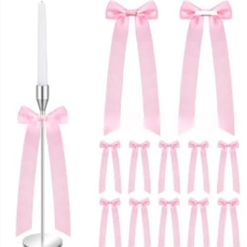 12 Bänder für Kerzendekoration für Halloween und Weihnachten, um festliche Schleifen-Akzente zur Verbesserung von Kerzenhalter-Dekor und Veranstaltungsatmosphäre zu bieten (rosa) von BlesConi