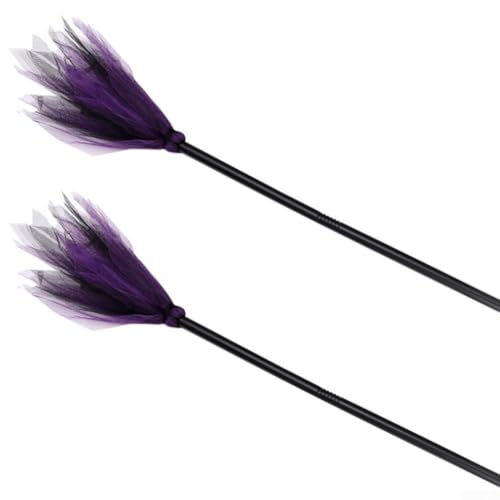 2-teiliges Halloween-Hexenbesen-Set mit leichtem Griff für Kostüm-Rollenspiele und Party-Dekoration (violetter Besenstiel) von BlesConi
