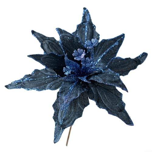 28 cm hängende Glitzer-Blume Ornament für Weihnachtsbaum für Feiertage und saisonale Dekorationen (dunkelblau) von BlesConi