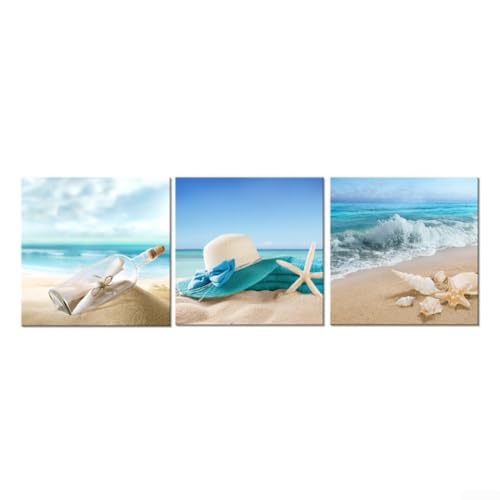 3-teiliges Leinwanddruck-Gemälde, blaues Meer, Strandlandschaft für Wanddekoration im Wohnzimmer, Schlafzimmer, Büro und Esszimmer, rahmenloses Leinwand-Kunstwerk-Set 3-teiliges Leinwanddruck-Gemälde, blaues Meer, Strandlandschaft für Wanddekoration im Wohnzimmer, Schlafzimmer, Büro und Esszimmer, rahmenloses Leinwand-Kunstwerk-Set von BlesConi