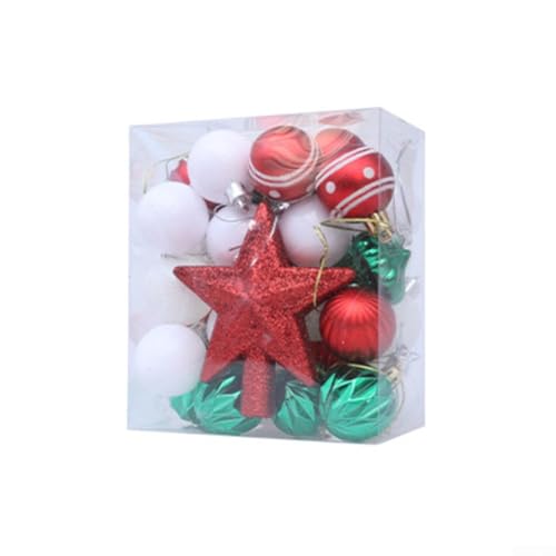 31-teiliges Weihnachtskugel-Ornament-Set für Baumdekoration, bruchsichere Kunststoffkugeln mit Glitzer-Finish und hängenden Schnüren, geeignet für Zuhause und Party (rot grün) von BlesConi