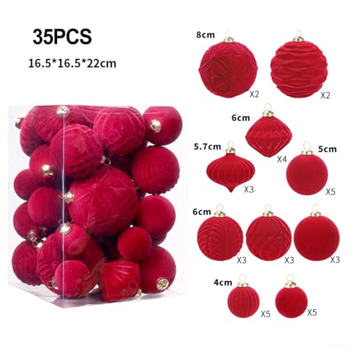 35-teiliges beflocktes Weihnachtskugel-Set zum Dekorieren von Bäumen, Kränzen (B) von BlesConi