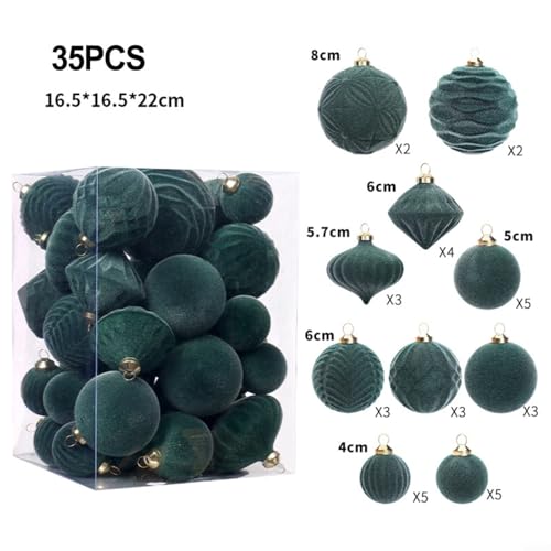 35-teiliges beflocktes Weihnachtskugel-Set zum Dekorieren von Bäumen, Kränzen (E) von BlesConi