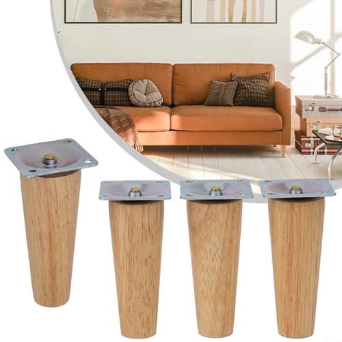 4 x multifunktionale Holz-Möbelbeine für Sofas, Couchtische, Kommoden mit Gummi-Bodenschutz (schräg 10 cm) von BlesConi