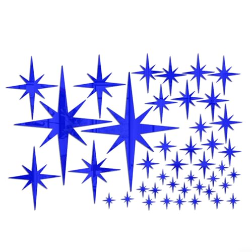 42 abnehmbare Sternspiegel-Wandaufkleber, Acryl, reflektierende Aufkleber für Fliesen, Glas, Metall, Holz (blau) von BlesConi