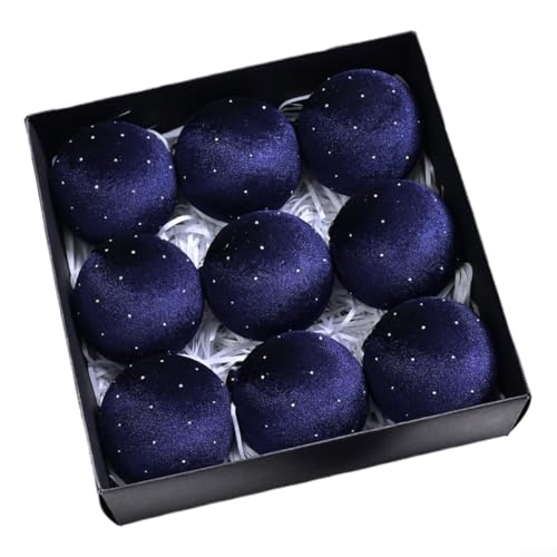 9 Samt-Weihnachtskugel-Ornament-Set für Urlaubsparty und Weihnachtsbaum, entworfen für klassische saisonale Dekoration (blau) von BlesConi