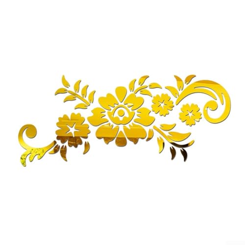 Abnehmbarer Acryl-Spiegel Blume DIY Kunst Wandaufkleber Wandbild Aufkleber für Haus und Zimmer Dekor Wasserdicht und geeignet für Trockenreinigung glatte Oberflächen (Gold) von BlesConi