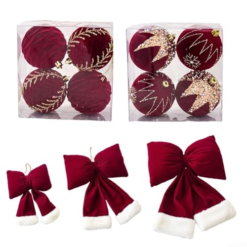 Beflockte Weihnachtskugel und Schleife, hängende Ornamente für Baumdekoration, perfekt für Hochzeits- und Feiertagsfeiern (L) von BlesConi