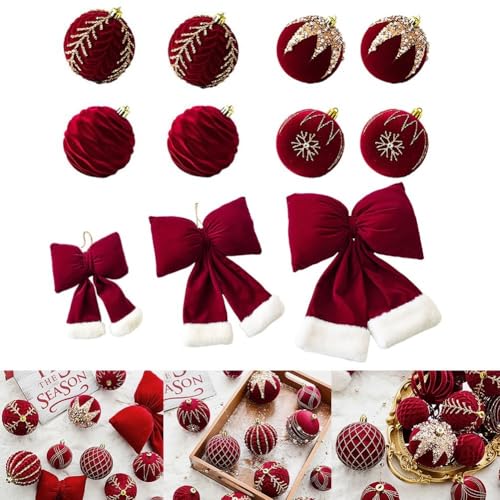 Beflockte Weihnachtskugel und Schleife, hängende Ornamente für Baumdekoration, perfekt für Hochzeits- und Feiertagsfeiern (M) von BlesConi