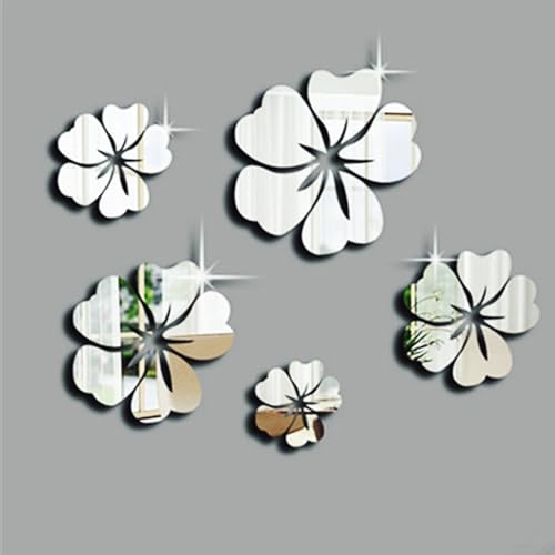 BlesConi DIY Acryl-Wandaufkleber mit 3D-Spiegel-Blumenkunst, entfernbares Vinyl-Wandbild für moderne Heimdekoration (Silber) von BlesConi
