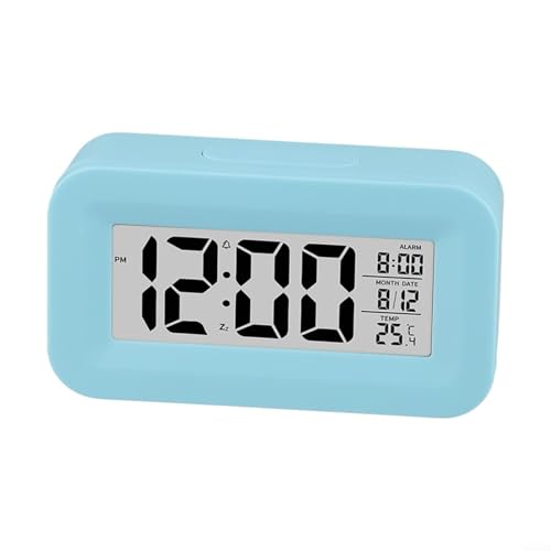 BlesConi Digitaler LCD-Wecker mit Kalender und Thermometer, Multifunktions-Alarmfunktion für Büro und Schreibtisch (blau) von BlesConi