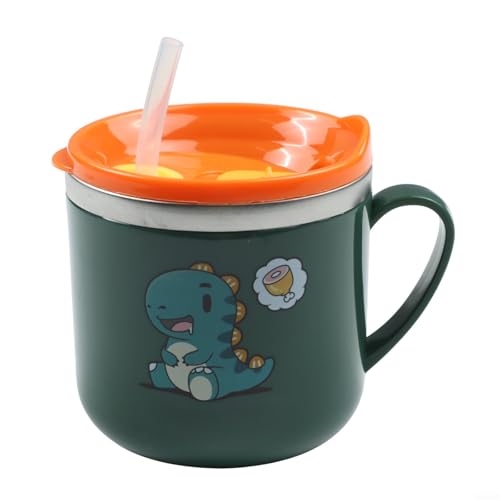 BlesConi Doppelwandiger Edelstahl-Trinkhalmbecher mit Skala, 250 ml, auslaufsicher, Baby-Lernbecher für Milch, Wasser, Kaffee (grün) von BlesConi