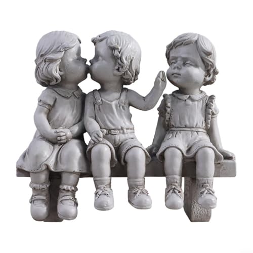BlesConi Drei Kinderstatue aus Kunstharz auf Bank für dekorative Platzierung in Wohnzimmern, Büros oder Gartenstandorten von BlesConi