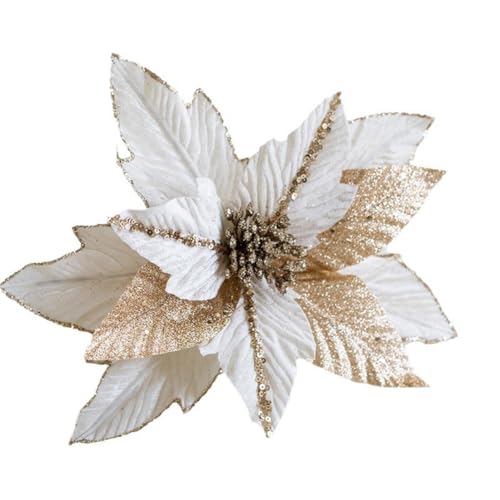 BlesConi Glitzernde Weihnachtsstern-Blume, 27 cm, realistischer Weihnachtsbaum, hängende Blume, Frohe Weihnachten, Dekoration, Weihnachtsgeschenke, Happy New Year von BlesConi