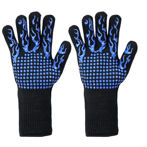 BlesConi Hitzebeständige Ofenhandschuhe mit verlängerter Manschette, atmungsaktives Baumwollfutter und Silikongriff für sichere Handhabung von heißen Werkzeugen (blau) von BlesConi