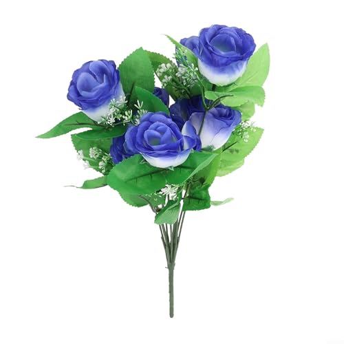BlesConi Kunstblumen aus Seide, Rosenstrauß, 10 Blütenköpfe, für Hochzeit, Haus und Garten (blau) von BlesConi