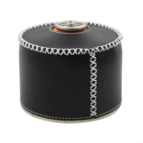 BlesConi Outdoor Gas Tank Schutzhülle Kunstleder Zylinder Case mit Retro Design für Camping Schwarz Braun Beige (kurz schwarz 230ml) von BlesConi