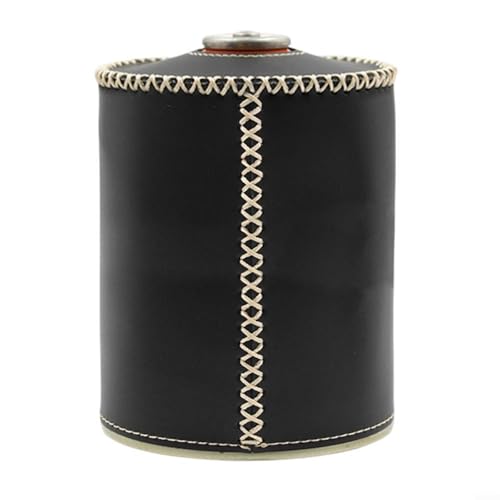 BlesConi Outdoor Gas Tank Schutzhülle Kunstleder Zylinder Case mit Retro Design für Camping Schwarz Braun Beige (lang schwarz 450ml) von BlesConi
