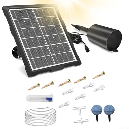 BlesConi Solarbetriebener Teichsauerstoffgeber mit einstellbarem Timer, leiser Betrieb, 3 Geschwindigkeitsstufen, für künstliche Gewässer, kompakte Pools von BlesConi