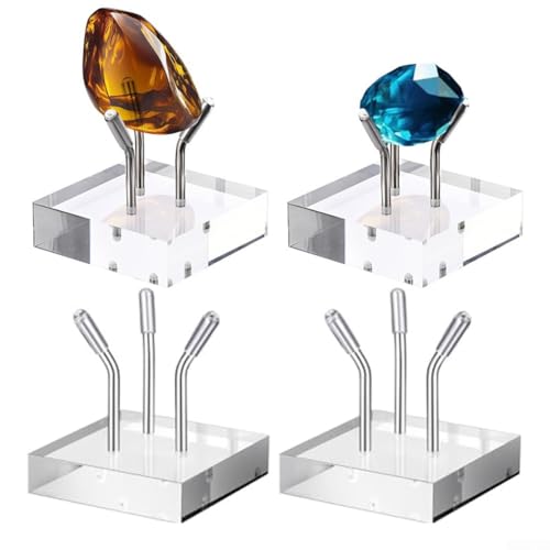 BlesConi Transparenter Acryl-Sammelständer, 4/8 Stück, mit 3 Metallklammern für Schmuck, Mineralien (4 x 4 x 1 cm, 4 Set) von BlesConi