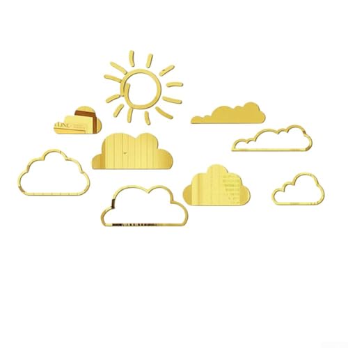 Cloud Sun Acryl-Spiegel-Wandaufkleber für Heimdekoration, mit selbstklebender Rückseite, geeignet für Wohnzimmer-Wände (Gold) von BlesConi