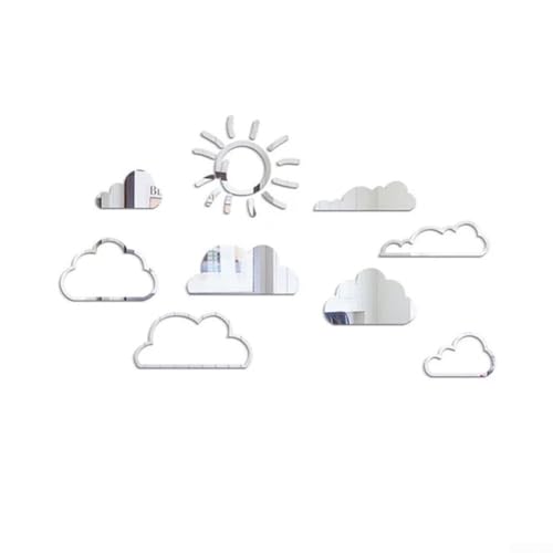 Cloud Sun Acryl-Spiegel-Wandaufkleber für Heimdekoration, mit selbstklebender Rückseite, geeignet für Wohnzimmer-Wände (Silber) von BlesConi