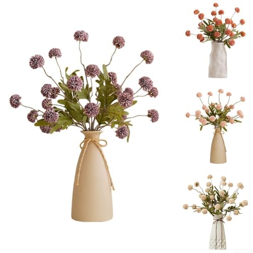 Dekoratives Blumenbündel mit 7 Löwenzahn für Hochzeiten und Zuhause, Ästhetik, Seidenmaterial (grau-weiß) von BlesConi