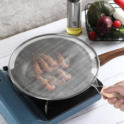 Edelstahlgitter-Kochschutz zum Braten, sicheres und praktisches Werkzeug mit Holzgriff und einfacher Reinigung (25 cm) von BlesConi