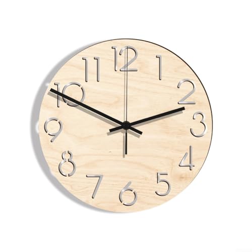 Einzigartige 30,5 cm große Wanduhr aus Holz, rustikaler Charme mit lautlosem Sweep-Uhrwerk (D) von BlesConi