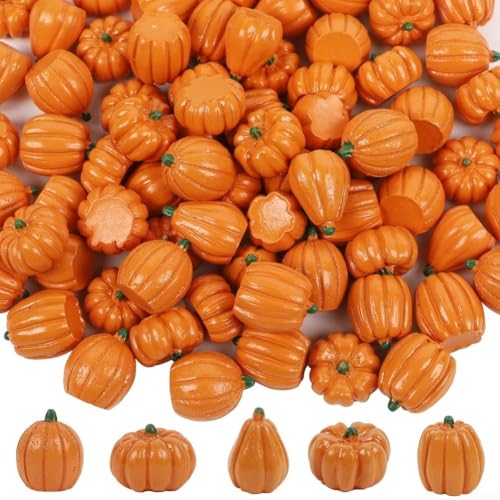 Halloween-Kürbis-Figuren aus Kunstharz, 80 Stück, für Garten, Schreibtisch und Tischdekoration, realistisches Design verleiht saisonaler Dekoration einen festlichen Touch (50 Stück) von BlesConi