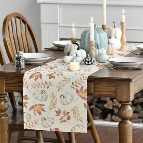 Halloween Tischläufer Herbst Design mit gruseligem Spukhaus und Halloween Elementen für Party Dekoration Tischdecke für verschiedene Wohnoberflächen (H) von BlesConi