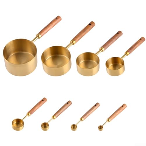 Komplettes 8-teiliges Edelstahl-Messbecher- und Löffel-Set mit Holzgriffen für alle Ihre Küchenbedürfnisse von BlesConi