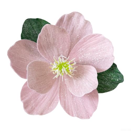Künstliche Magnolien-Blumen mit Glitzer-Detail und gefaltetem Design, geeignet für Weihnachtsbaum und dekorative Anwendungen im Innenbereich (Rosa) von BlesConi