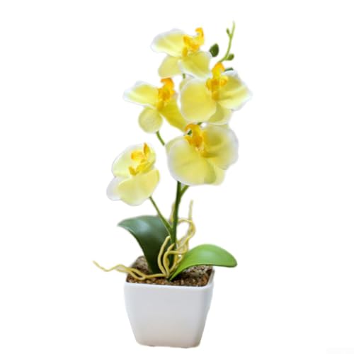 Künstliche Phalaenopsis im Topf mit 5 Köpfen, für Zuhause, Büro und Veranstaltungen, Gelb von BlesConi