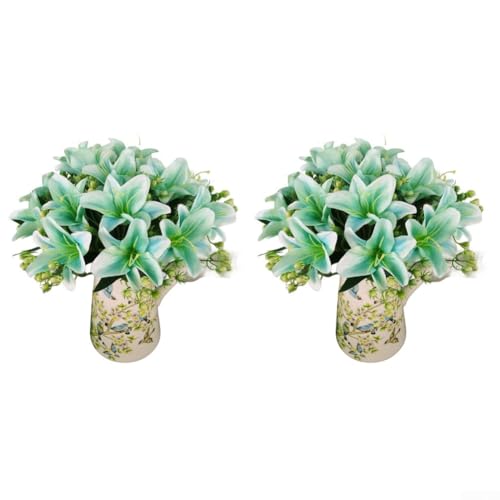 Künstlicher Lilienstrauß mit 9 Blütenköpfen, Seidenblumen mit realistischem Design für elegante und dekorative Wohnkultur (blau) von BlesConi