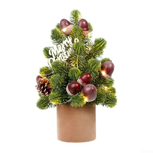 Künstlicher Mini-Weihnachtsbaum für den Innenbereich, mit natürlichen Details und Tannenzapfen, vormontiert für Kamin oder Tischplatte (dunkelbraun) von BlesConi