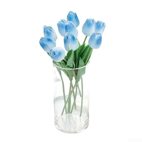 Künstlicher Tulpenstrauß, 10 künstliche Blumen, für Zuhause und Hochzeitsdekoration, allergiefreundlich, keine Pflege (blau) von BlesConi