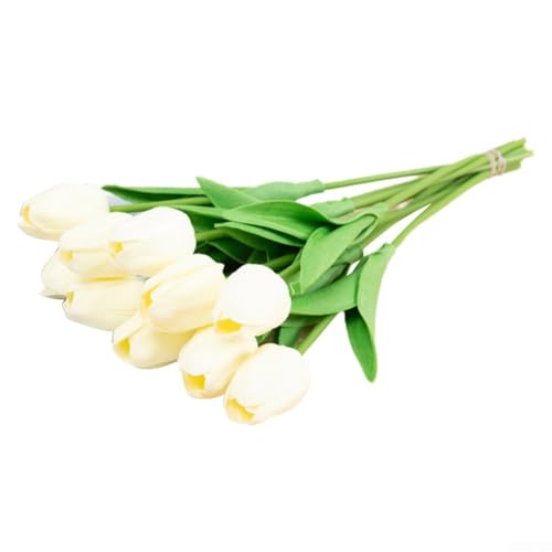 Künstlicher Tulpenstrauß, 10 künstliche Blumen, für Zuhause und Hochzeitsdekoration, allergiefreundlich, keine Pflege (weiß) von BlesConi