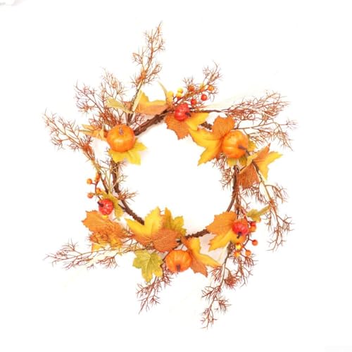 Kürbis-Wandbehang Girlande mit Seidenstoffblättern und Schaumstoff-Kürbisen, geeignet für Halloween und Thanksgiving-Dekorationen, flexible Rebe zum Drapieren über Möbeln (30 cm) von BlesConi