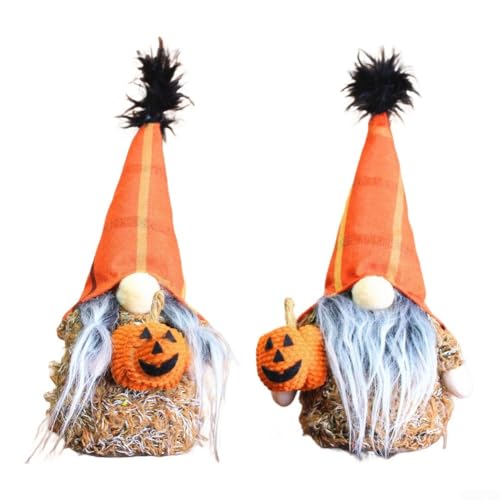 Kürbis-Zwerg-Plüschpuppen für Halloween und für Herbstdekoration, gesichtsloses Plüsch-Design, verleiht saisonalen Heimdisplays festlichen Charme (2 Set) von BlesConi