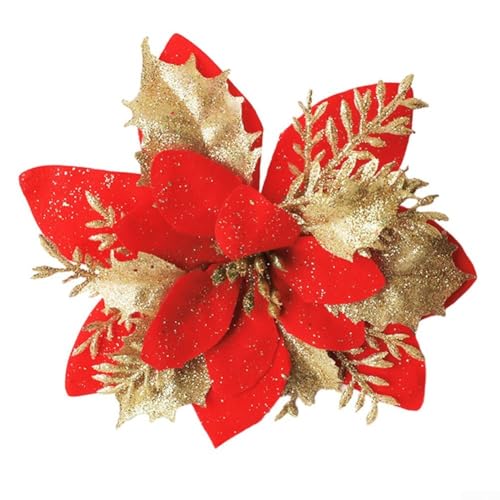 Lebendige Glitzer-Blumen-Ornamente für Ihren Weihnachtsbaum und Feiertagsfeiern (leuchtend rot) von BlesConi